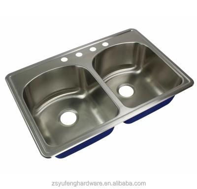 China Without Faucet Square Double Bowl Stretch Stainless SteelKitchen Sink for sale