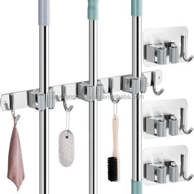 China Modern hot selling Mop clip Kitchen bathroom household storage rack cross-border  stainless steel mop rack for sale