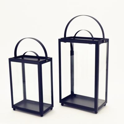 China Simple Black Decorative Candle Home Decor Set of 2 Metal Classic Home Floor Lantern Stand Lanterns for sale