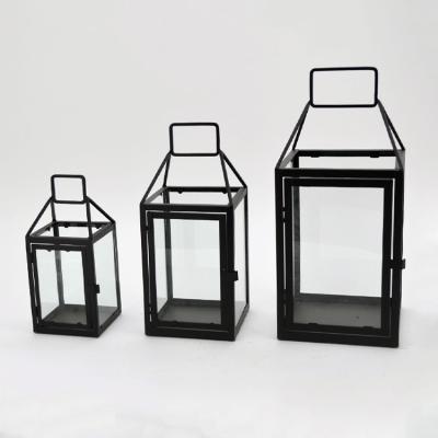 China Home decoration set of 3 metal black lantern for home decoration for sale