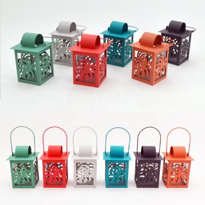 China Spring Home Popular Mini Lantern Decorative Table Lights Metal Colorful Candle Holder for sale