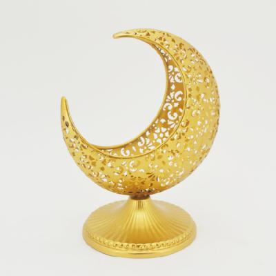 China Ramadan Decorative Metal New Moroccan gold home decoration cavity home metal lantern moon tea light decoration for sale