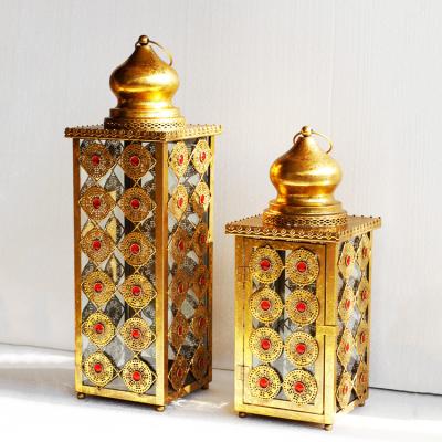 China Home Decoration Brass Candle Lanterns Moroccan Ramadan Lamp Antique Decorative Iron Home Decoration for sale