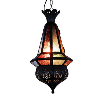 China Europe Custom Printed Decorative Black Lamp Mosaic Candle Metal Lantern for sale