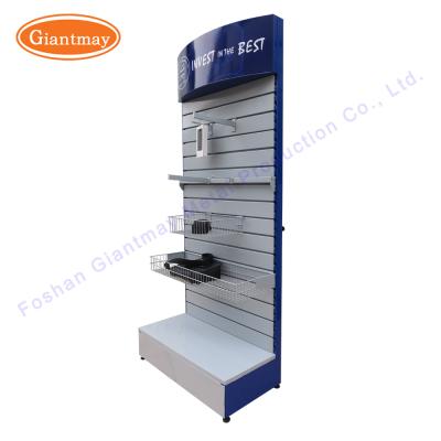 China Folding for hardware tool store exhibition metal slatwall floor display rack hanging shelf for sale