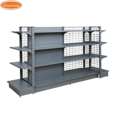 China Giantmay Double Sided Beauty Retail Supermarket Rack Perforated Panel and Wire Mesh Shelf Gondola Rack Shelves for sale