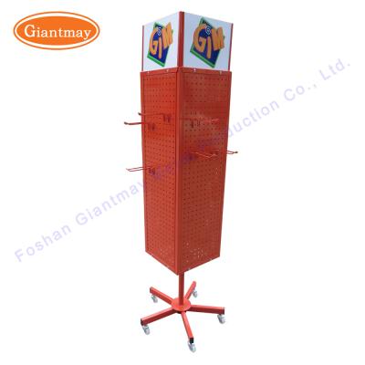 China Portable Promotion Product Free Standing Floor 4 Sided Rotating Metal Pegboard Display Stand With Peg for sale