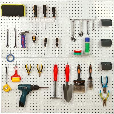 China Retail Industry Assorted Hole Pegboard Wall Pegboard Wall Rack with Hooks and Shelves to Organize Various Tools for sale