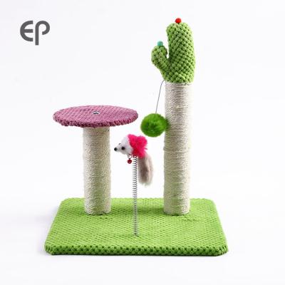 China Viable Hot Selling Platform Cats Plush Jumping Ball Scratching Board Sisal All-in-one Cactus Cat Climbing Frame Cat Scratching Column for sale