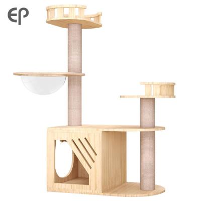 China Wholesale Viable Multi Tier High Quality Safe Stable Space Capsule Solid Wood Pet Housing Cat House Cats Climbing Tree for sale