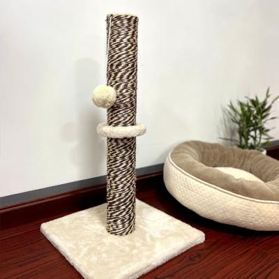 China Factory Direct Sale Cat Toy Sisal Rope Scratching Post Viable Bottom With Plush Covered And Hanging Ball for sale