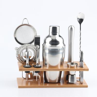 China Minimalist Cocktail Shaker Set Accept Customize Bar Accessories Bar Tool Kit With Stand Bamboo Bartenders for sale