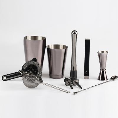 China Sustainable Factory Directly Wholesale 9 - Piece Gun Black Bar Tools Boston Stainless Steel Cocktail Set for sale