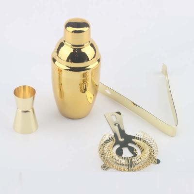 China Factory Sustainable Sale 4 Piece Gold Stainless Steel Cocktail Shaker Set Barware Bartender Tool Kit for sale