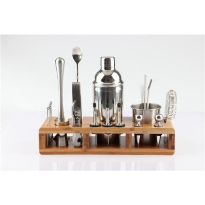 China Reusable; 22 Piece Cocktailset Kit Durable Stainless Steel Cocktail Shaker Set With Wooden Stand for sale