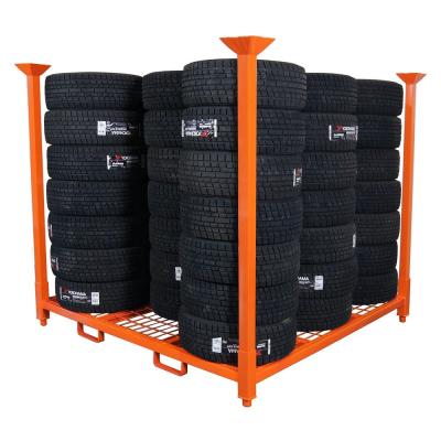 China Durable high quality steel Q235 183*183cm stacking tire pallet with wire mesh decking for passenger tires for sale