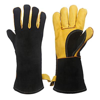 China First Layer High Temperature Resistant Cowhide Lengthened Protection High Temperature Resistant Work Gloves For Welding/BBQ/Stove/Firewood for sale