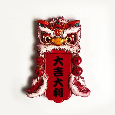 China Home Decor Good Luck Fridge Magnets New Chinese Style Dancing Lion Design Series Resin Durable Fridge Magnets for sale