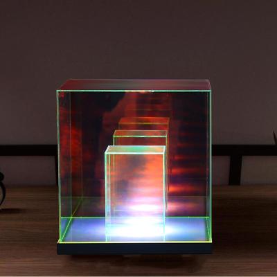 China Creative 7 Color Home Decor Flashing RBG Acrylic Led Christmas Lights 3D Reflect Rubik's Cube Lamp In Hotel Lobby Atmosphere Light Table Lamp for sale