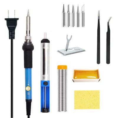 China Building Material Stores TOPEAST 60W Adjustable Temperature Electric Soldering Iron Tool Kits+5 Different Soldering Iron Heads+Stand+Nozzle Rosin for sale