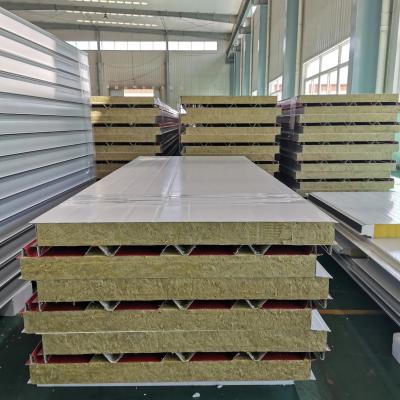 China Modern Lightweight Rock Wool Sandwich Panel for Prefabricated Houses Roof and Wall for sale