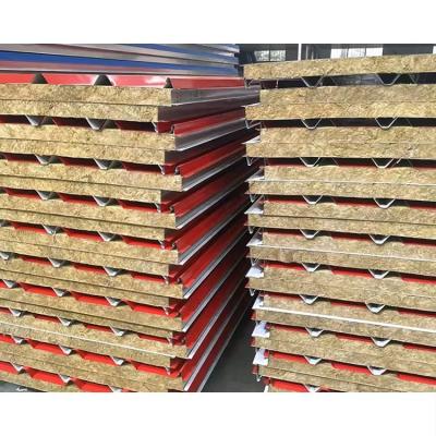 China Metal Panel Color Steel Rock Wool Sandwich Panel for Hotel Exterior Wall Floor Insulation for sale