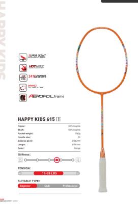 China Elastic Type Kids 5U Junior Badminton Racquet For Kawasaki Badminton Rackets For Kids Happy Children 615III 8~13 Year Old With Free GIF for sale