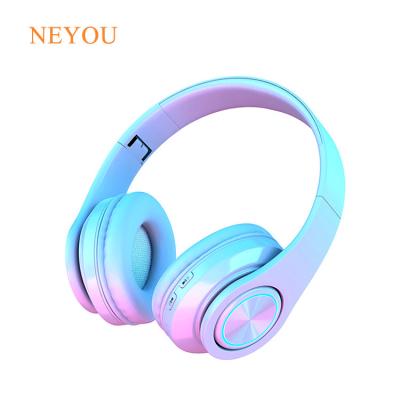 China 3.5mm/Bluetooth/TF Card Radio Earphone Fashion Foldable Bluetooth 5.0 Headband LED Light Wireless Earphone for sale