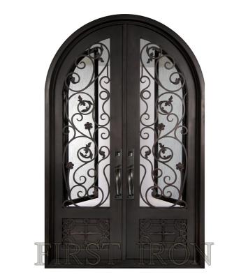 China Easy Installation Wrought Iron And Glass Iron Door Parts Art Security Door for sale