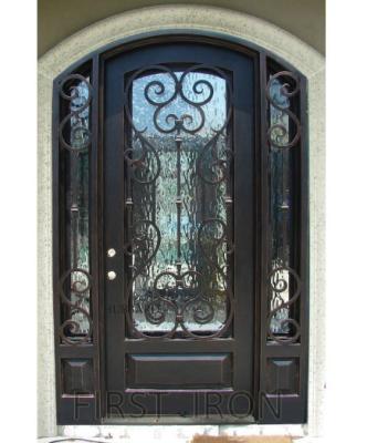 China Easy Installation Classic Wrought Iron Single Entry Door Design, Forged Low E Wrought Iron Door With Functional Glass Windows for sale