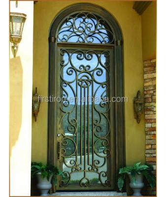 China Easy Installation Transom Wrought Iron Top Single Front Entry Door for sale