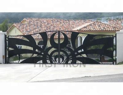 China Easily Assembled Artistic Oversized Laser Cutting Wrought Iron Gates, Forged Double Swing Iron Driveway Gate for sale