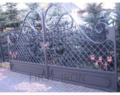 China Easily Assembled Manual Swing Iron Base Double Track, Main Iron Garden Gate, Bronze Low Carbon Steel Gate for sale