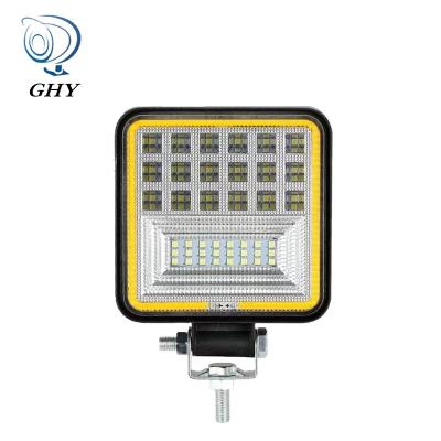 China Flood Beam 4 Inch Square 126W Automotive LED Offroad Work Light With Halo Headlight Driving Lamp For Car SUV Jeep Truck for sale