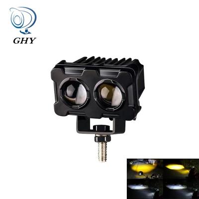 China High Low Beam Motorcycle LED Headlight 20W Work Beam Light High Low Spotlight Dual Color Driving Fog Light Yellow White Yellow Auxiliary Lamp for sale