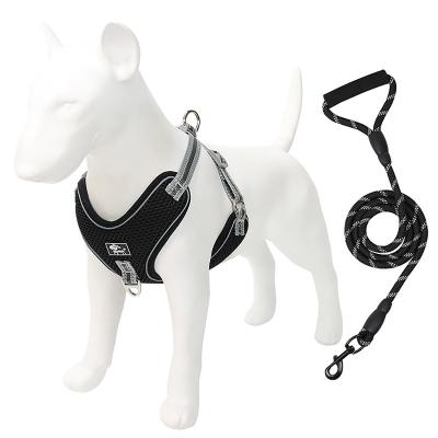 China Large Viable Wholesale Dog Harness Set With Breathable Reflective Leashes For Night Time for sale