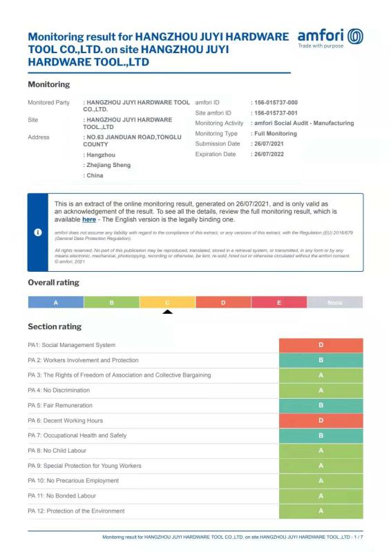 BSCI - Hangzhou Juyi Hardware Tool Co., Ltd.