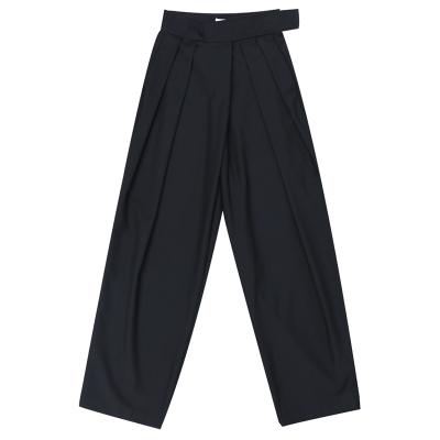 China Black Breathable High Waist Back Pleated Long Wide Leg Pants Loose Fit Pants Women New Fashion Spring Autumn 2021 for sale