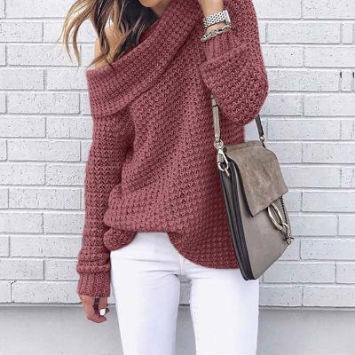 China Anti-wrinkle Autumn Off Shoulder Sweater Women Pullover Sweater Warm Winter Knitted Ladies Long Sleeve Loose Sweater for sale