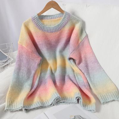 China Sweaters Femme Striped Sweater Anti-wrinkle Kawaii Students Girls Rainbow Sweaters Winter Women Gradient Tops for sale