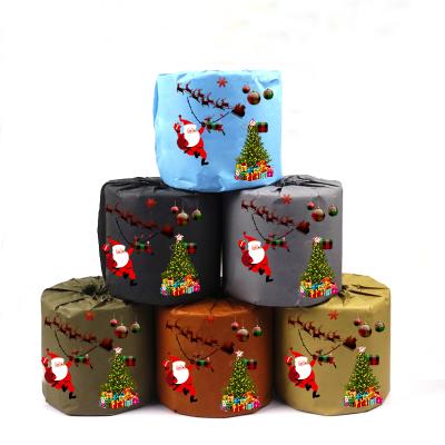 China Christmas Eco-friendly Material Pack Biodegradable Bamboo Toilet Paper Tissue Roll 3ply Can Be Customized for sale