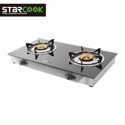 China Kitchen Appliances Gas Stove 2 Easy Clean Burner With Explosion Proof Glass Top Panel for sale