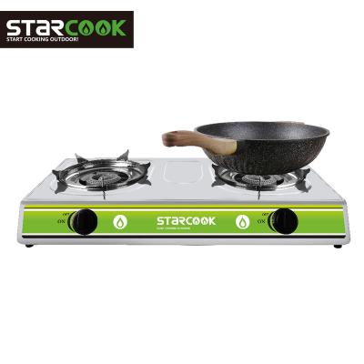 China Hotel Stainless Steel 2 Panel Cast Iron Gas Stove For Indoor Cooking for sale