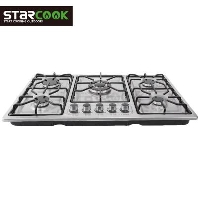 China Hotel Element 5 Burner Gas Cooktops With Enamel Backing For Kitchen Appliance for sale