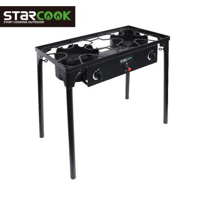 China Adjustable Size 2 Burner Cast Iron Gas Stove Kitchen Charcoal Grill For Outdoor Camping for sale