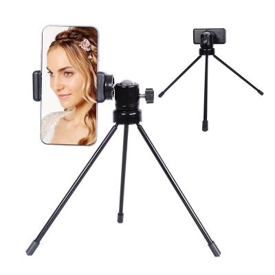 China 360 Degree Rotation Desktop Mini Tripod with Phone Holder Ball Head for Universal Smartphone Phone Camera Selfie Ring Light Holder for sale