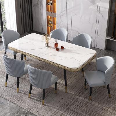 China Household New Italian Marble Top Stainless Steel Dining Table With Chair Sets for sale