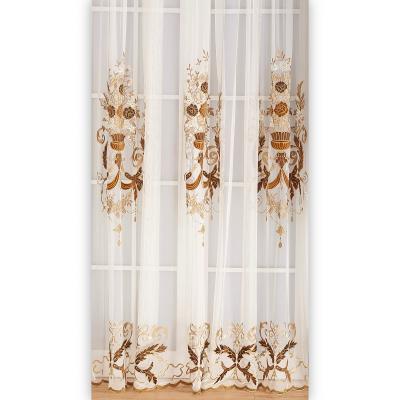 China Luxury Blackout Spain Gauze Drapes Ready Made Heavyweight Bedroom Fabric Voile Lace Tulle Curtains for sale