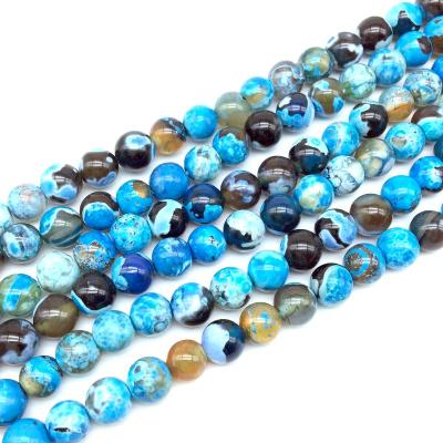 China DIY Jewelry Making Natural Stone Beads Fire Agate Crack Colored Round Ball 8 Mm DIY For Jewelry Dropshipping In String for sale