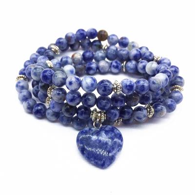 China Charm Stone Bracelet Mala Necklace Natural Sodalite Bead Bracelet Pendant 74cm For Woman Yoga Jewelry for sale